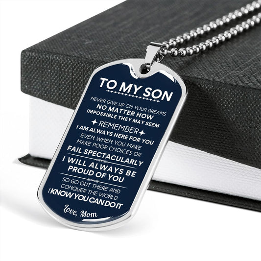 To My Son Gift from Mom Dog Tag Necklace