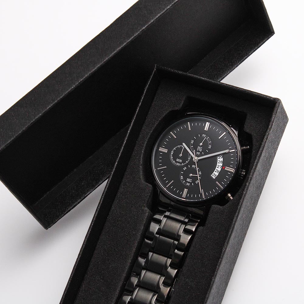 Gift for Stepdad -  Bonus Dad Gifts from Daughter - Engraved Black Chronograph Watch