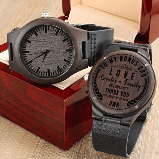 To My Bonus Dad Gifts from Daughter - Customized Wood Watch - Thank You