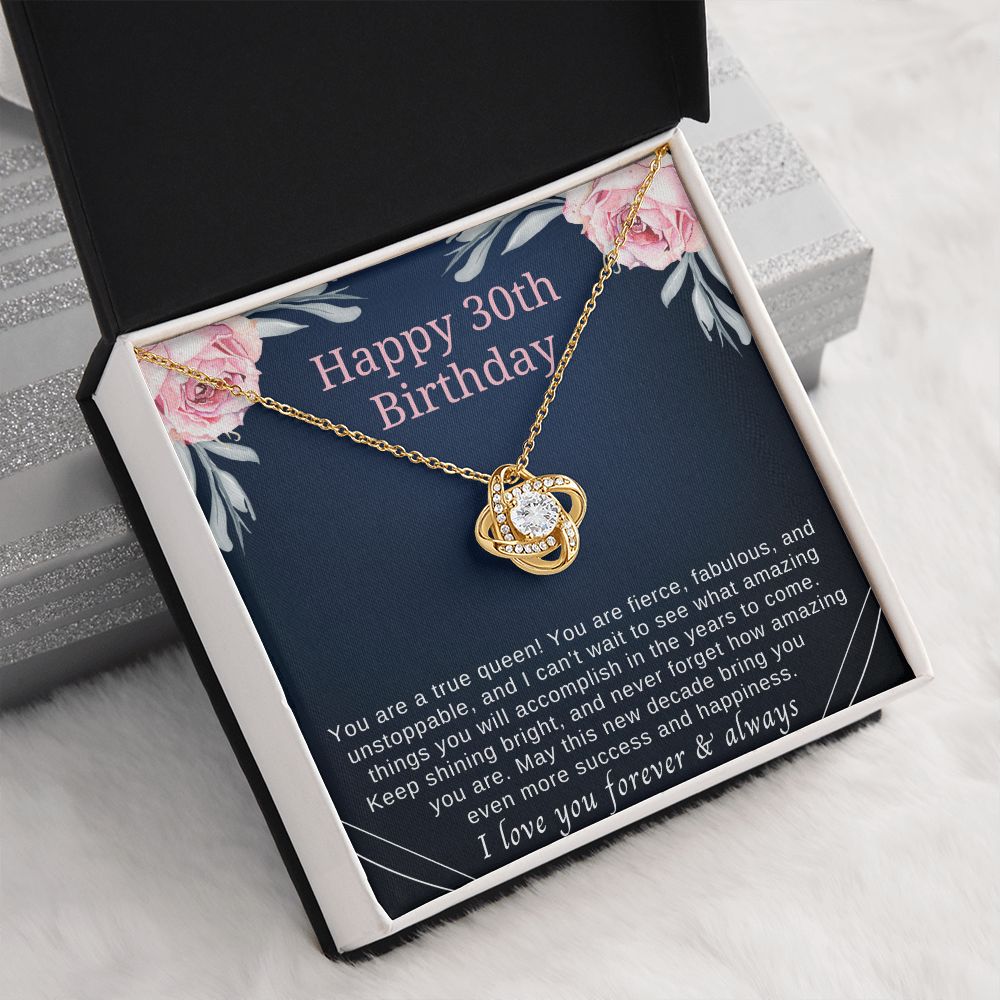 unique 30th birthday gift for her with 18k yellow gold necklace and sentimental message card