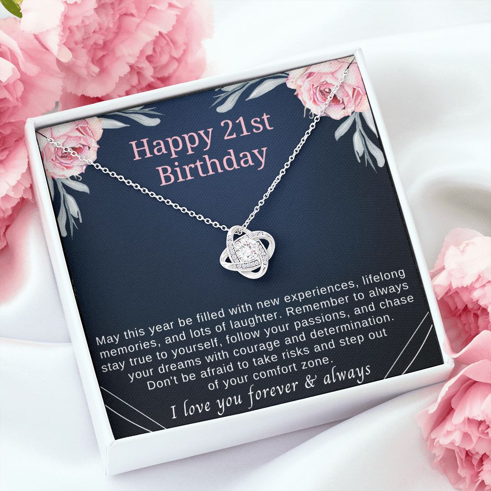 21st birthday gift for her with 14k white gold necklace and sentimental message card