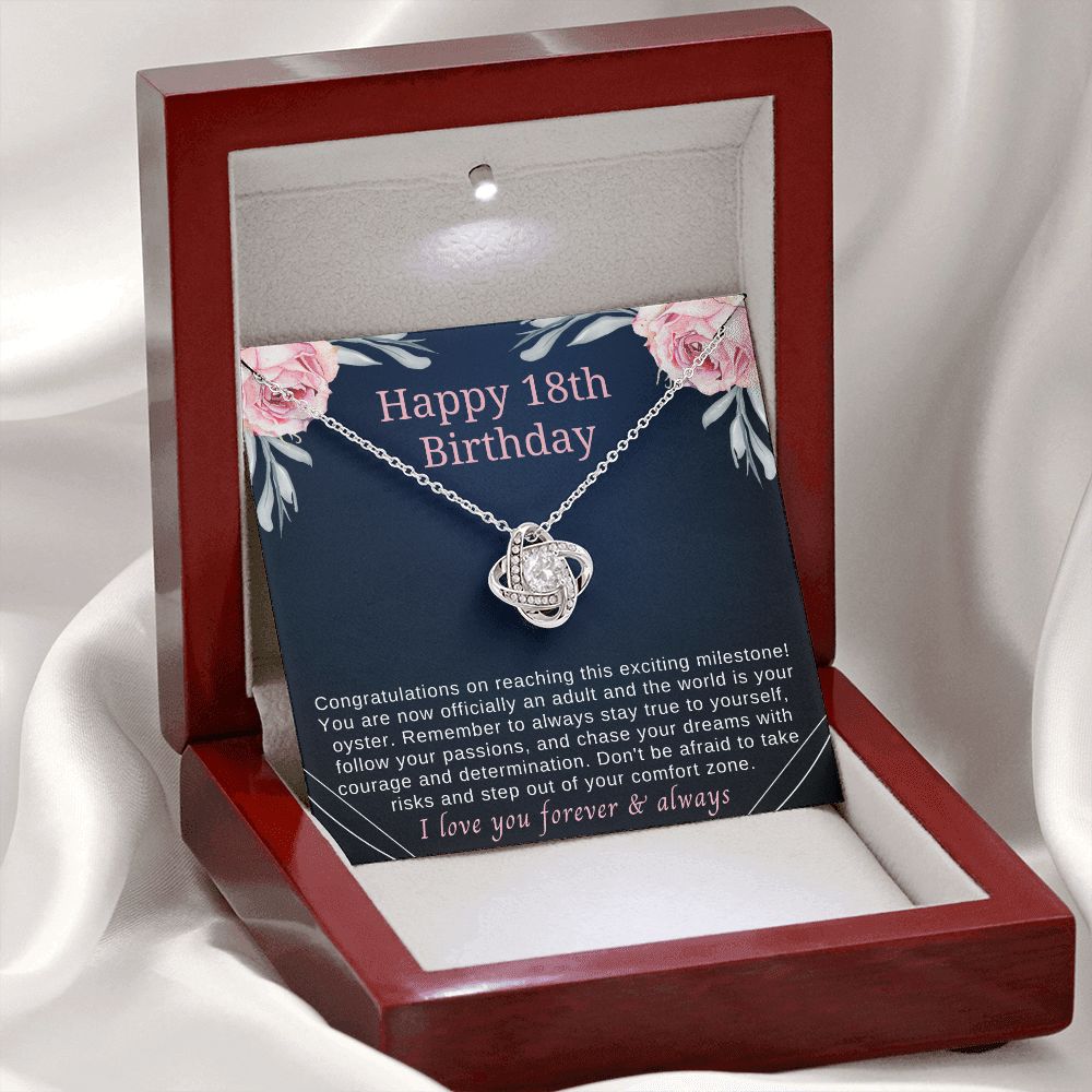 14k white gold necklace for 18th birthday gift with sentimental message card