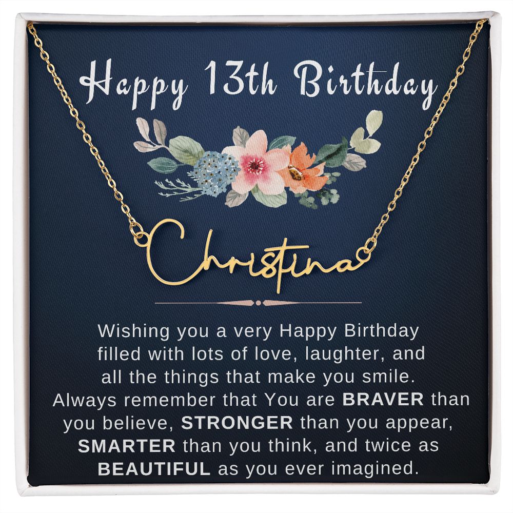 13th birthday gift gold name necklace