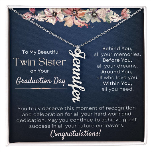 Twin Sister Graduation Gift: Personalized Vertical Name Necklace