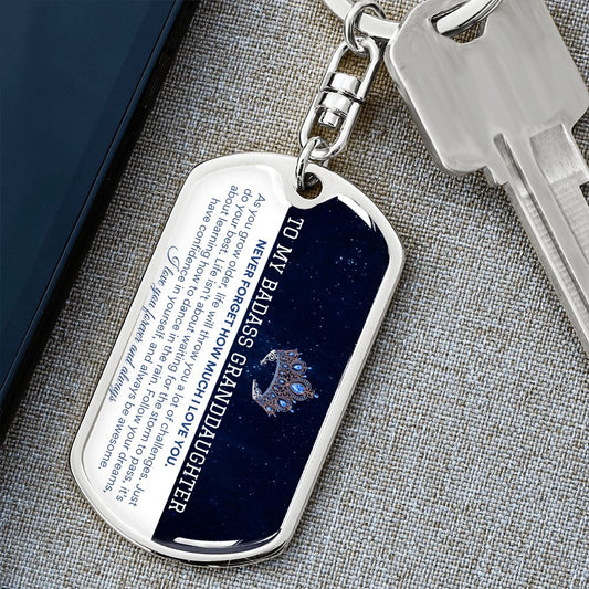 Gift for Badass Granddaughter Dog Tag Keychain