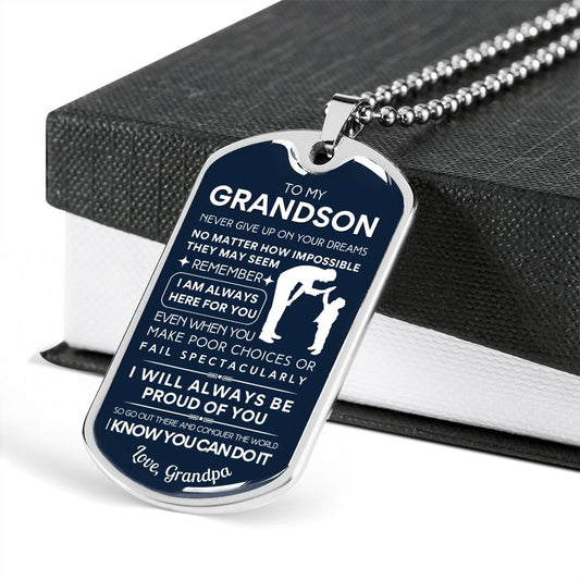 Grandson Gift from Grandpa Dog Tag Necklace
