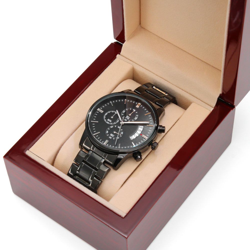 Gift for Stepdad -  Bonus Dad Gifts from Daughter - Engraved Black Chronograph Watch